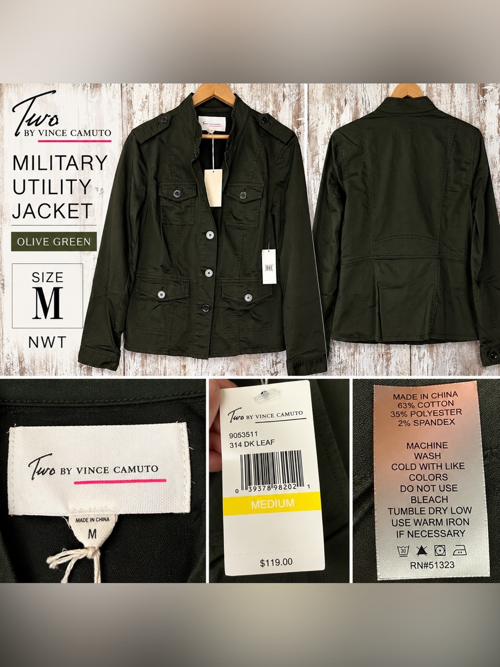 Two by Vince Camuto Military Utility Jacket Women’s Medium Olive Green NWT